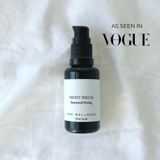 The Night Serum with Resveratrol stimulates the skin cellular renewal, is an alternative to retinol for sensitive skin, improves the appearance of fine lines, and loss of firmness. An overnight serum to regenerate your skin while you sleep. Sustainable, clean beauty, vegan, cruelty free.