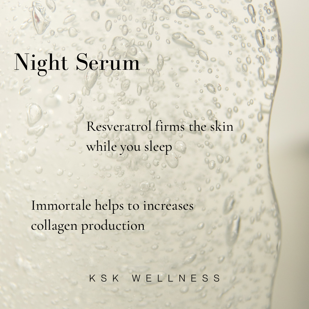 Resveratrol firms the skin while you sleep while Immortale helps increase collagen production.